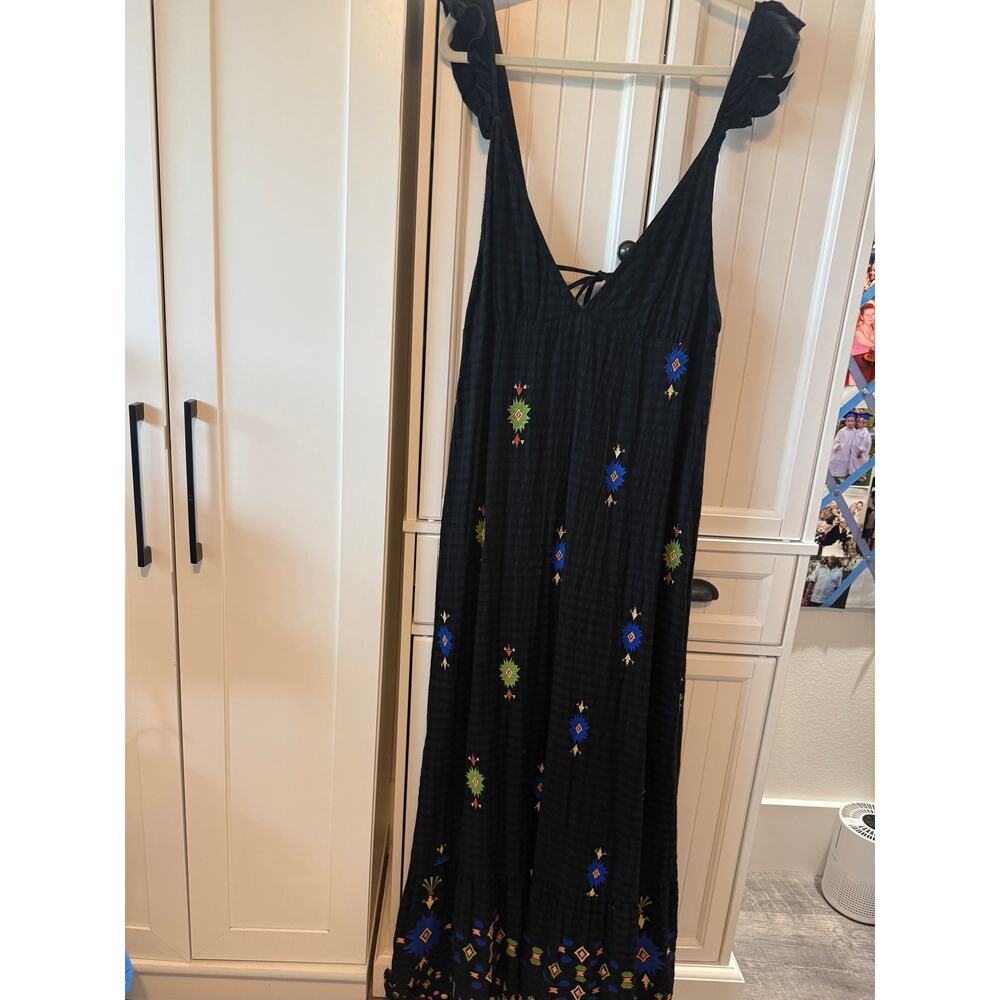 Anthropologie V-Neck embroidered ruffle sleeve maxi dress XL EUC - Picture 3 of 9